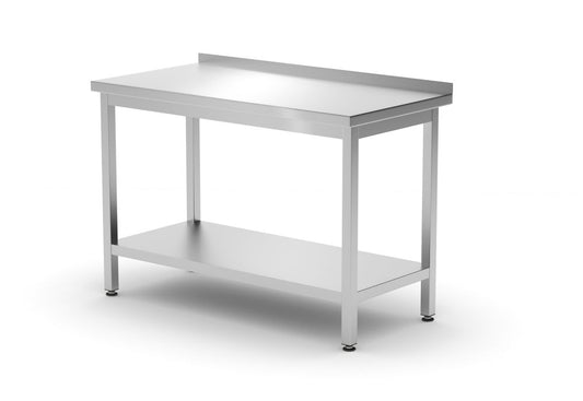 Table de travail murale avec dosseret et étagère - profondeur 600 mm, HENDI, Kitchen Line, 1200x600x(H)850mm
