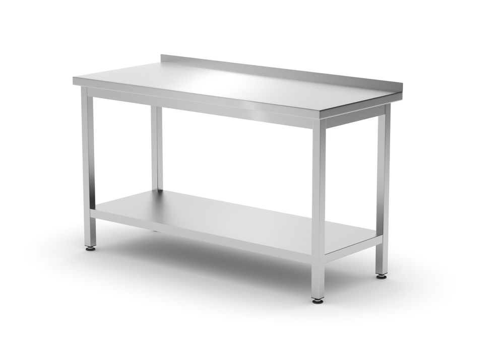 Table de travail murale avec dosseret et étagère - profondeur 600 mm, HENDI, Kitchen Line, 1400x600x(H)850mm