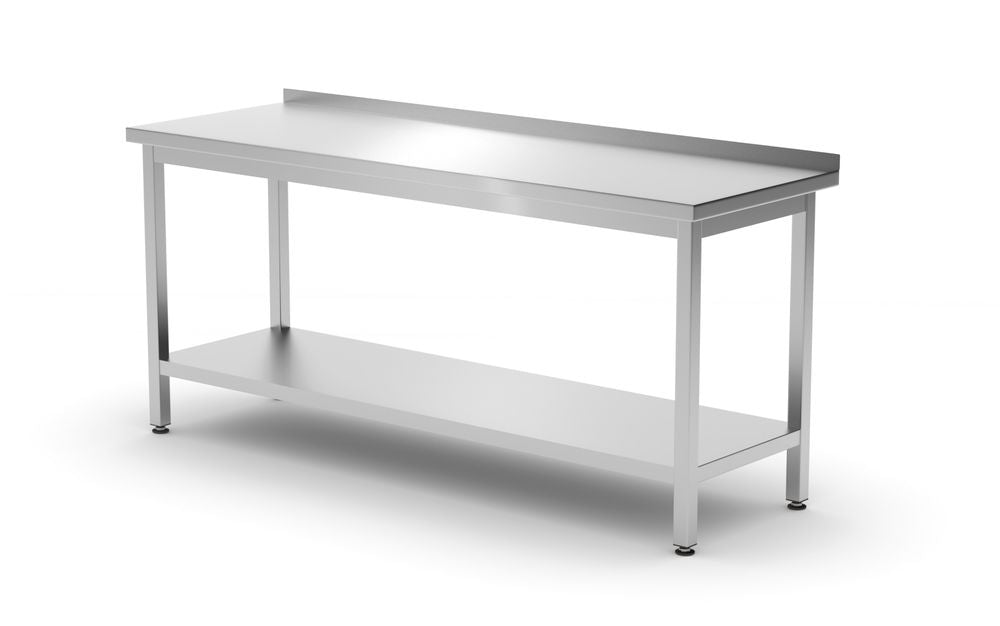 Table de travail murale avec dosseret et étagère - profondeur 600 mm, HENDI, Kitchen Line, 1800x600x(H)850mm