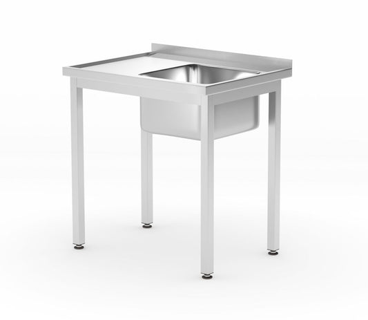 Table avec évier avec étagère - à monter soi-même, HENDI, Kitchen Line, Côté droit, 800x600x(H)850mm