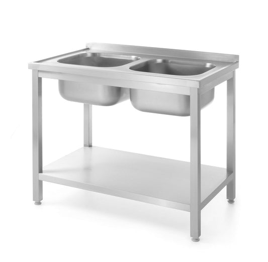 Table double évier avec étagère - à monter soi-même, HENDI, Kitchen Line, 1000x600x(H)850mm
