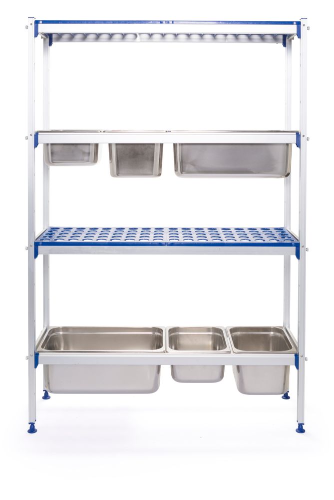 Rayonnage en aluminium pour bacs gastronormes, HENDI, 1120x355x(H)1685mm