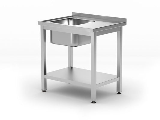 Table avec évier avec étagère - à monter soi-même, HENDI, Kitchen Line, Côté gauche, 800x600x(H)850mm