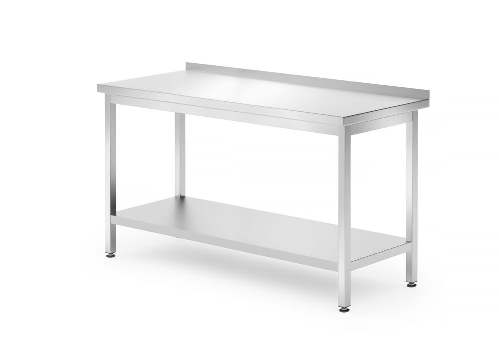 Table de travail murale avec étagère - vissée, profondeur : 700 mm., HENDI, Kitchen Line, 1400x700x(H)850mm