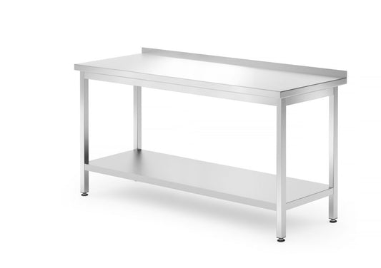 Table de travail murale avec étagère - vissée, profondeur : 700 mm., HENDI, Kitchen Line, 1600x700x(H)850mm