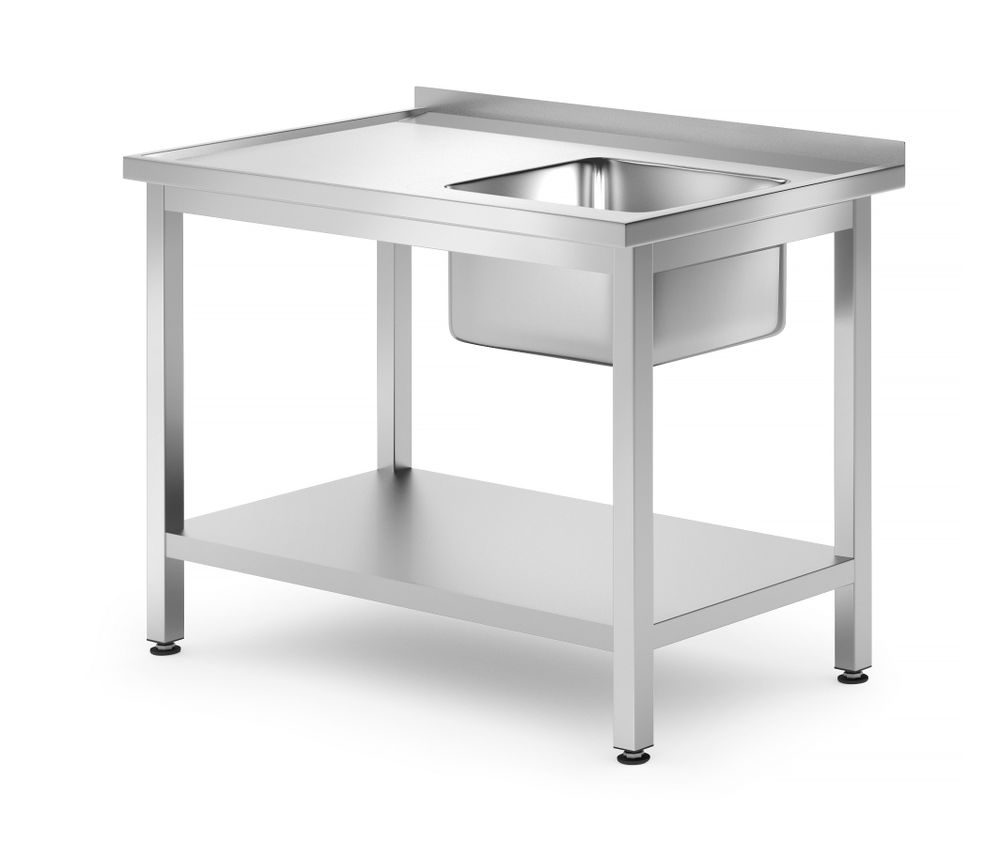 Table d’évier simple avec étagère, HENDI, Kitchen Line, Droite, 1000x700x(H)850mm