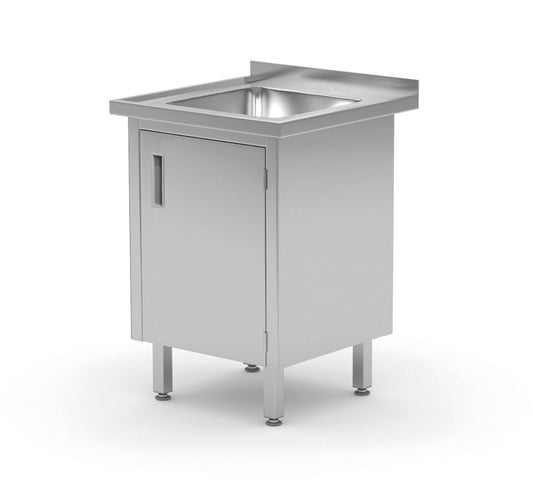 Table d'évier avec armoire à portes battantes - soudée, 1 évier, profondeur : 700 mm., HENDI, Profi Line, 600x700x(H)850mm