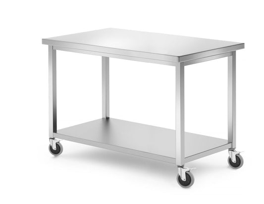 Table mobile avec étagère - vissée, profondeur 600 mm, HENDI, Kitchen Line, 1200x600x(H)850mm