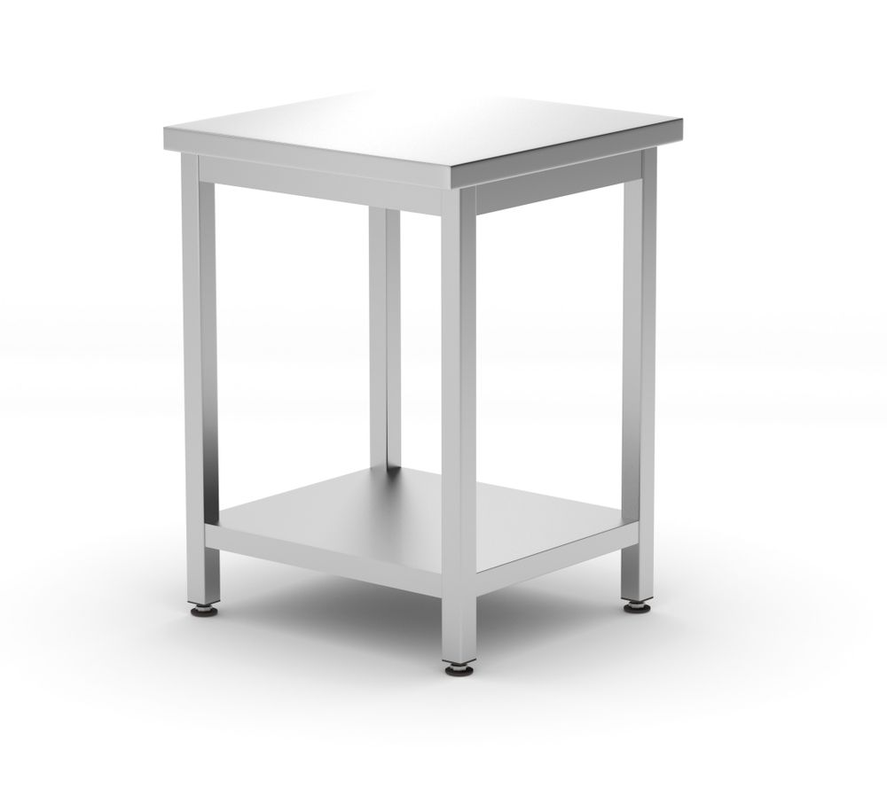 Table de travail centrale avec étagère Budget Line - vissée, profondeur : 600 mm, HENDI, Budget Line, 600x600x(H)850mm
