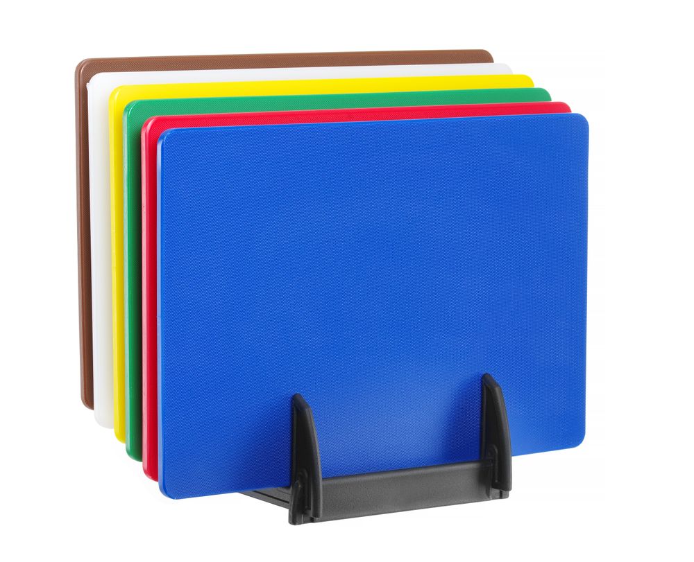 Set de 6 planches à découper HACCP avec rack, HENDI, 6 u., 450x300x(H)10mm