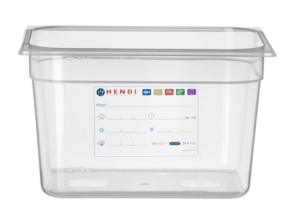 Bac Gastronorme 1/2, HENDI, GN 1/2, 12,5L, Transparent, 325x265x(H)200mm