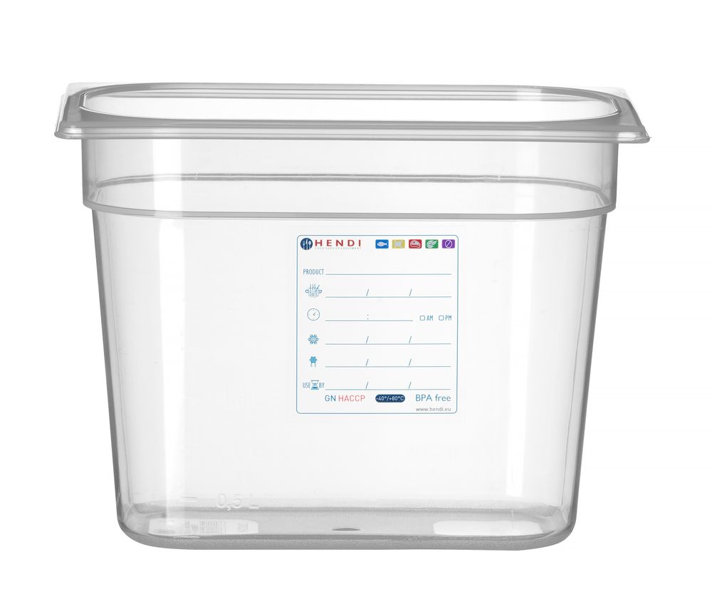 Bac Gastronorme 1/4, HENDI, GN 1/4, 5,5L, Transparent, 265x162x(H)200mm