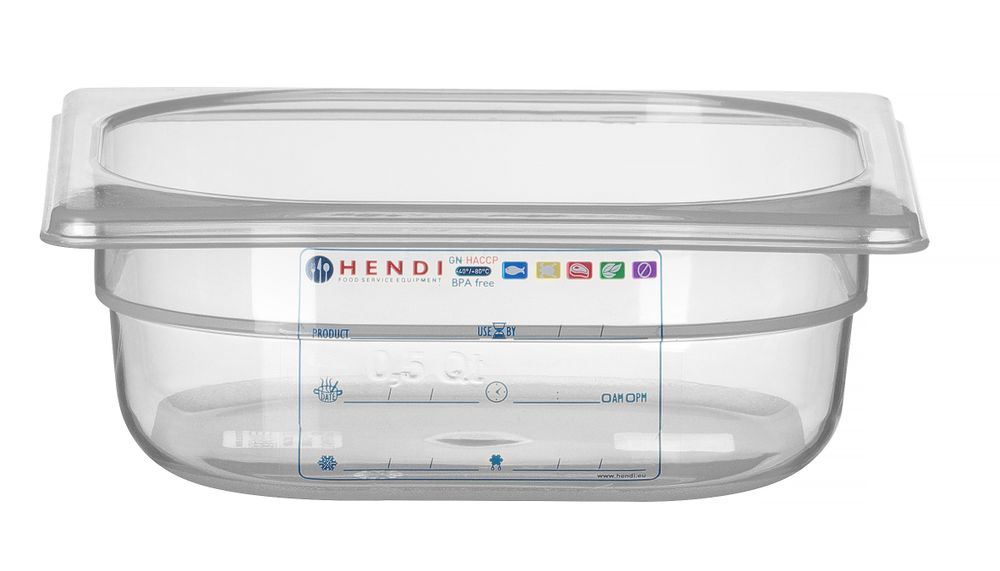 Bac Gastronorme 1/6, HENDI, GN 1/6, 1L, Transparent, 176x162x(H)65mm