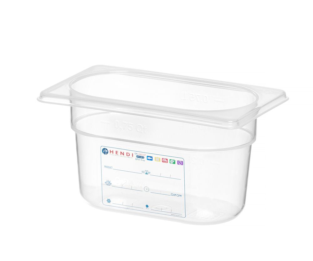 Bac Gastronorme 1/9, HENDI, GN 1/9, 0,9L, Transparent, 176x108x(H)100mm
