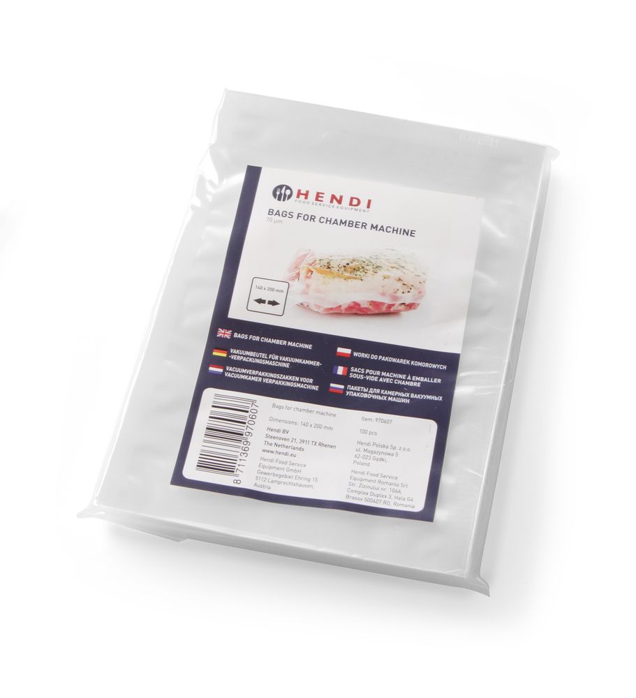 Sacs sous vide pour machine à emballer - 100 pièces, HENDI, 100 u., 200x140mm