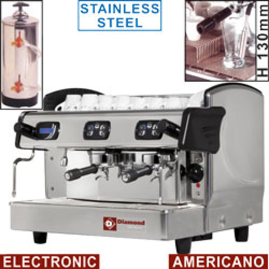 Machine à café Expresso 2 groupes h130mm, auto. (avec affichage)