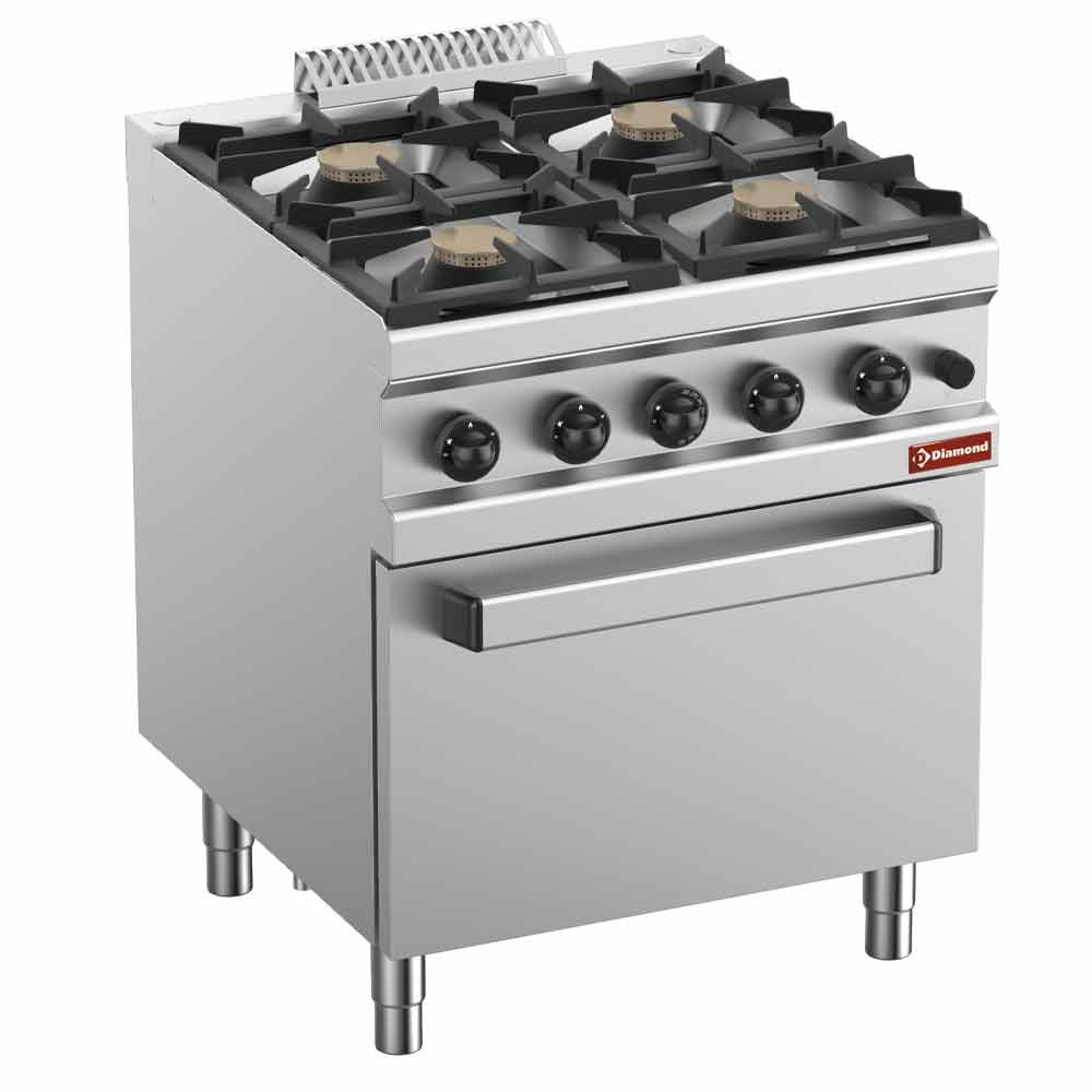 Cuisinière à gaz 4 brûleurs, sur placard ouvert