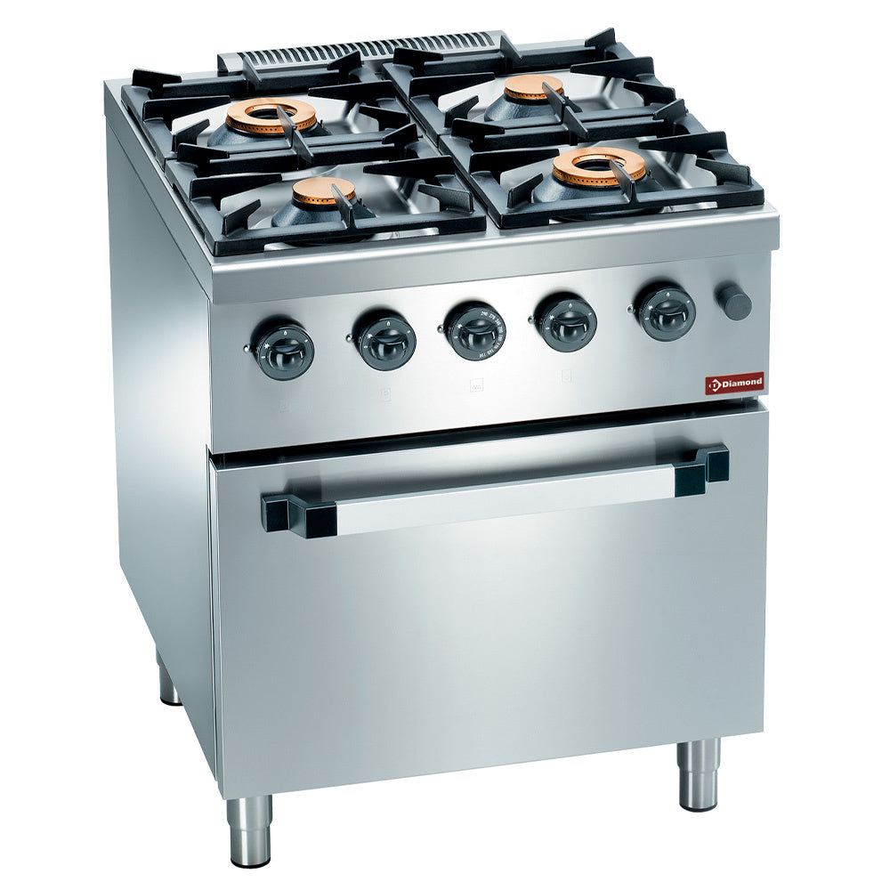 Cuisinière à gaz 4 brûleurs, avec four GN 2/1