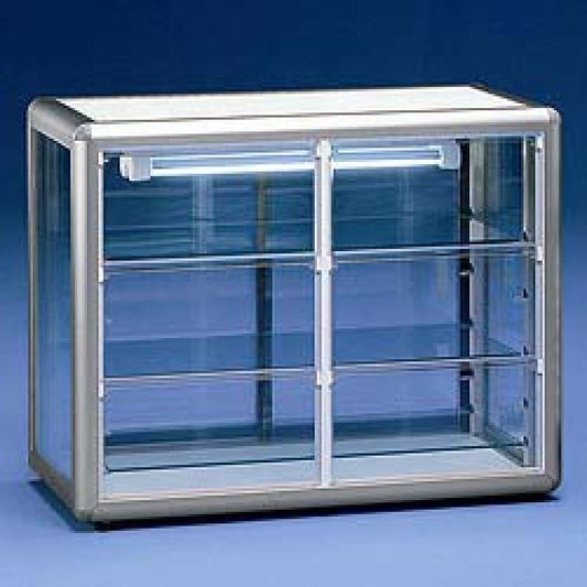 Présentoir réfrigéré, 4 côtés vitrés, portes coulissantes 2 x 2