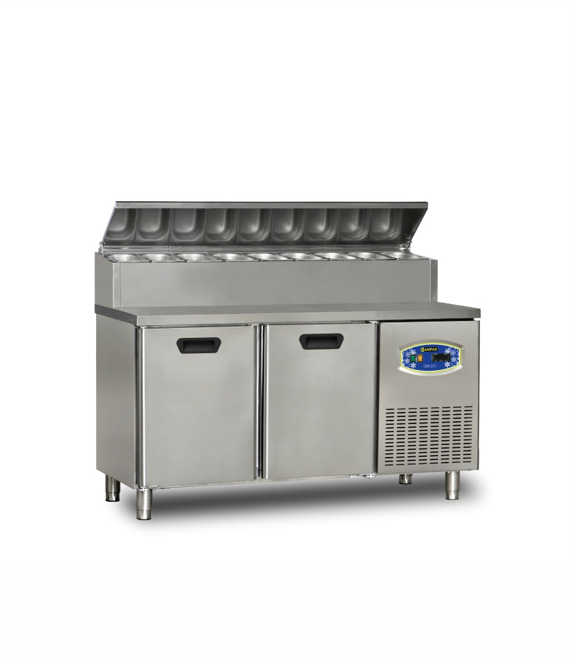 Saladette basse 2 portes — 290 L, prépa sandwich/pizza | DAMPAK 22TBF2S-PA70