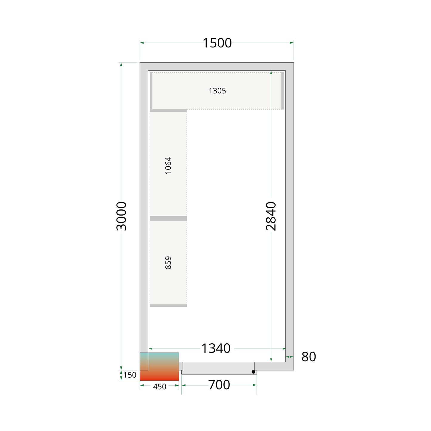 Chambre froide positive 150x300x212cm sans ventilateur | Tefcold CR 150x300x212 NF