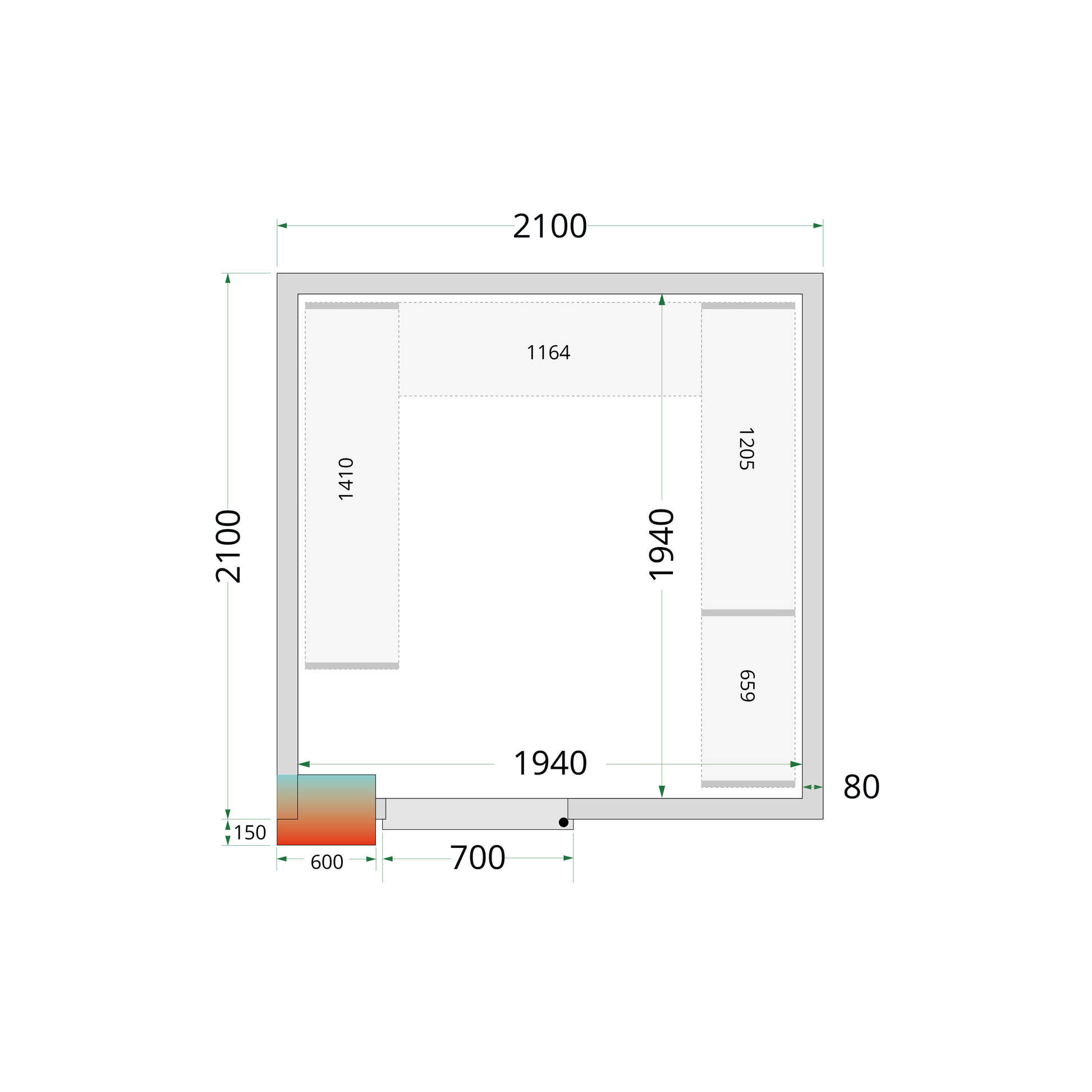 Chambre froide positive panneaux 210x210cm | Tefcold CRPF2121