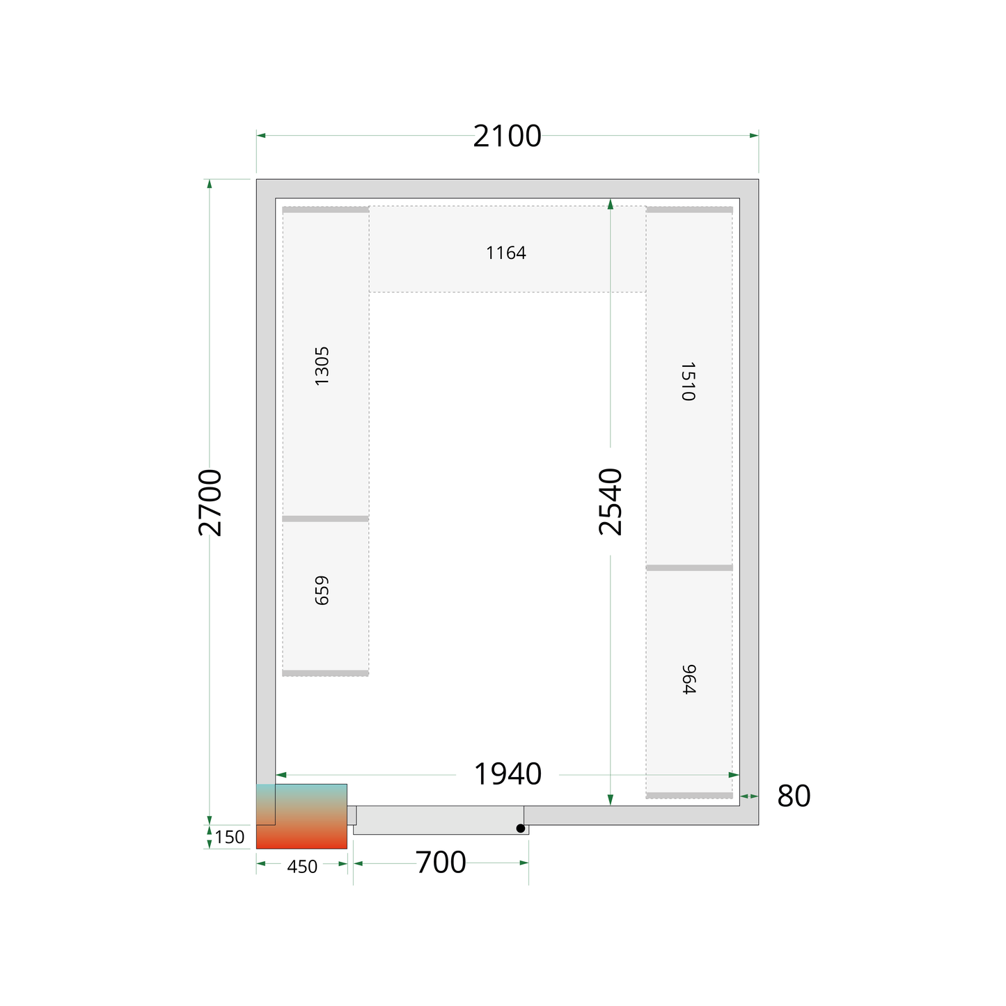 Chambre froide positive panneaux 210x270cm | Tefcold CRPF2127