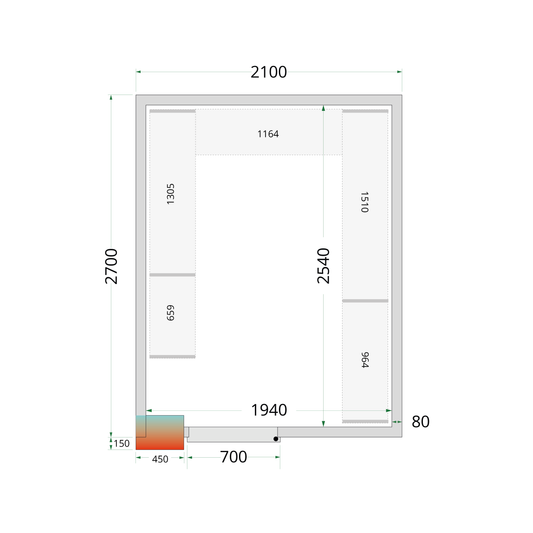 Chambre froide positive panneaux 210x270cm | Tefcold CRPF2127
