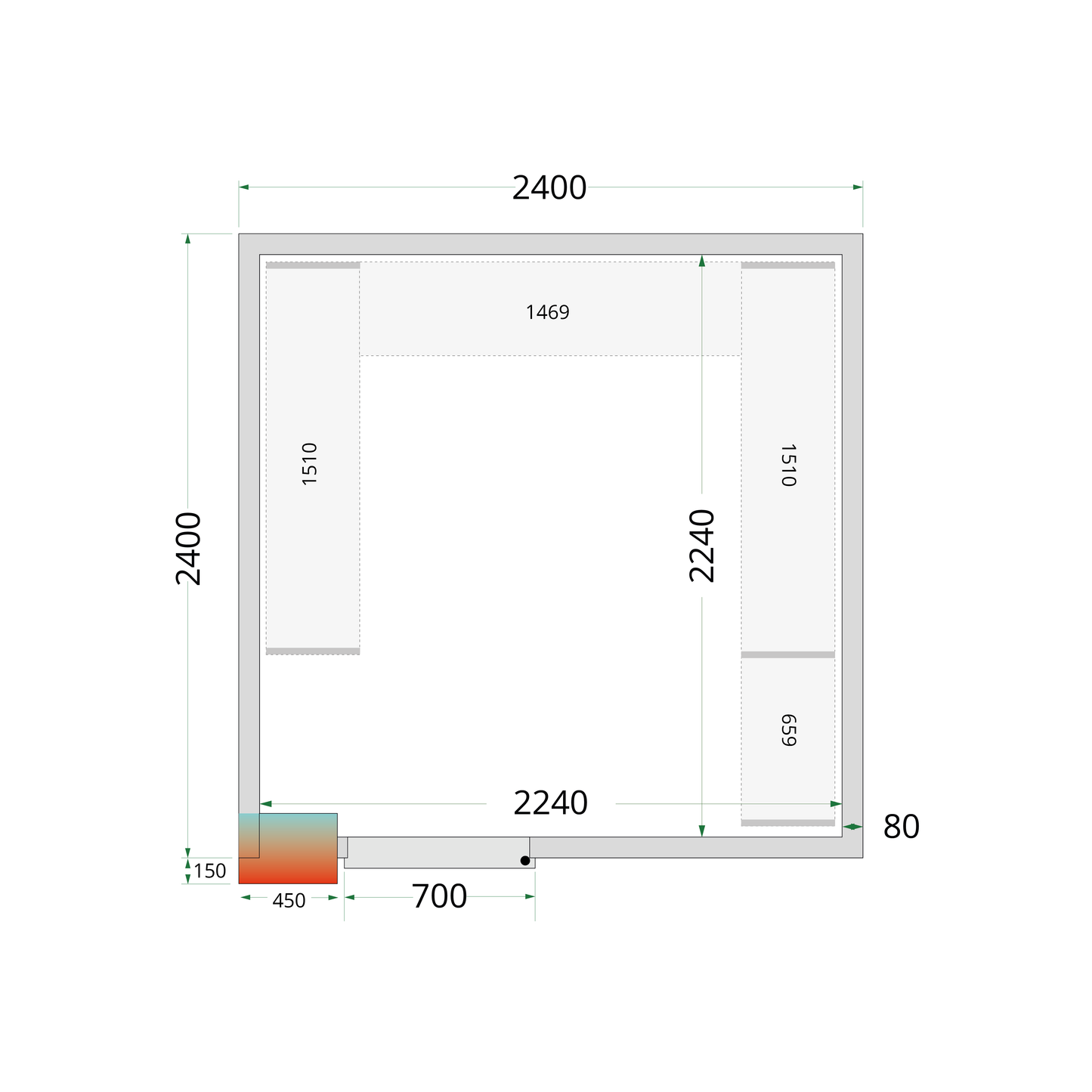 Chambre froide positive panneaux 240x240cm | Tefcold CRPF2424