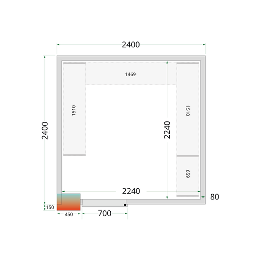 Chambre froide positive panneaux 240x240cm | Tefcold CRPF2424