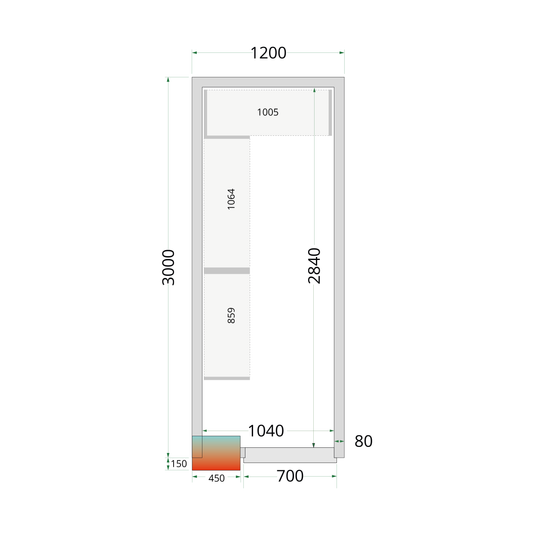 Chambre froide positive panneaux 120x300cm | Tefcold CRPF1230