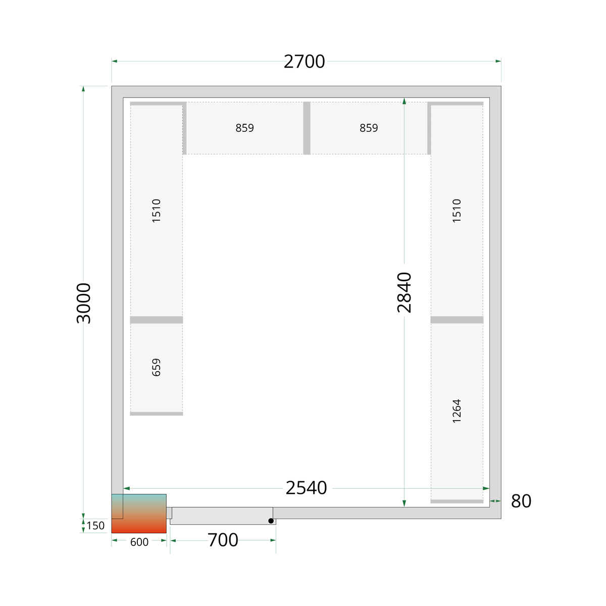 Chambre froide positive panneaux 270x300cm | Tefcold CRPF2730