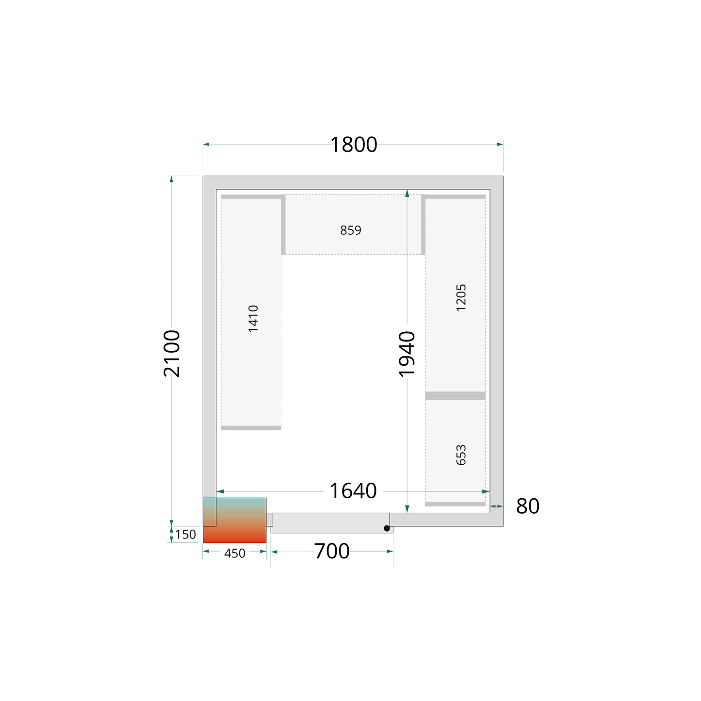 Chambre froide positive panneaux 180x210cm | Tefcold CRPF1821