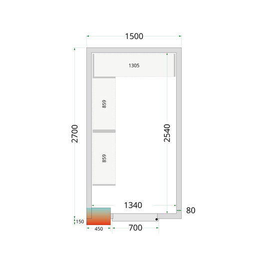 Chambre froide positive 150x270x212cm sans ventilateur | Tefcold CR 150x270x212 NF