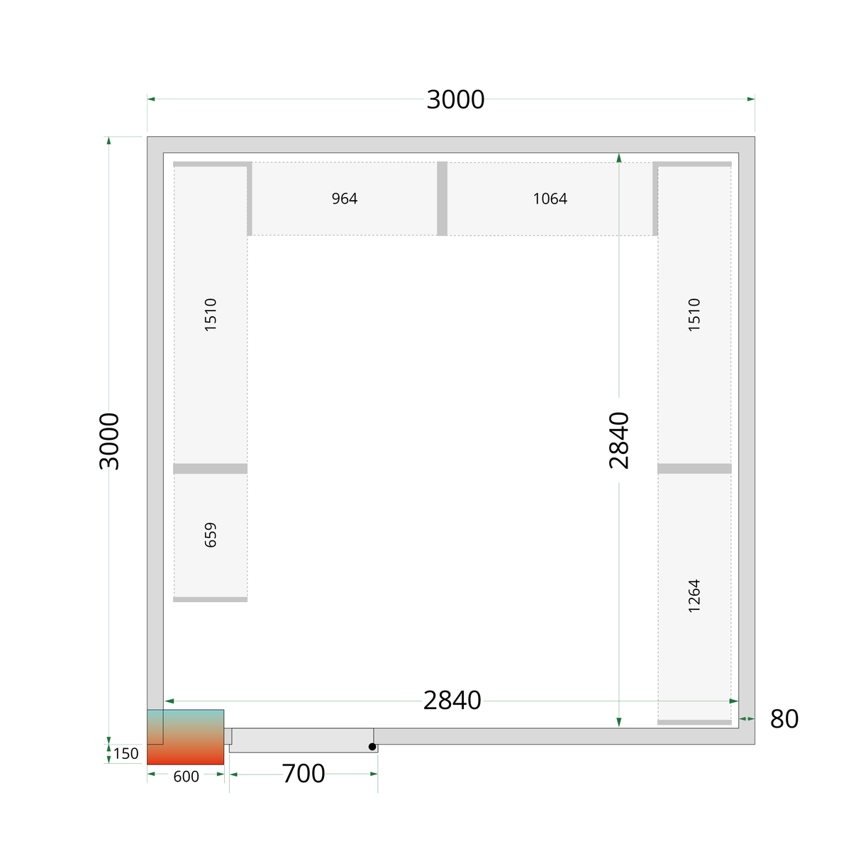 Chambre froide positive panneaux 300x300cm | Tefcold CRPF3030