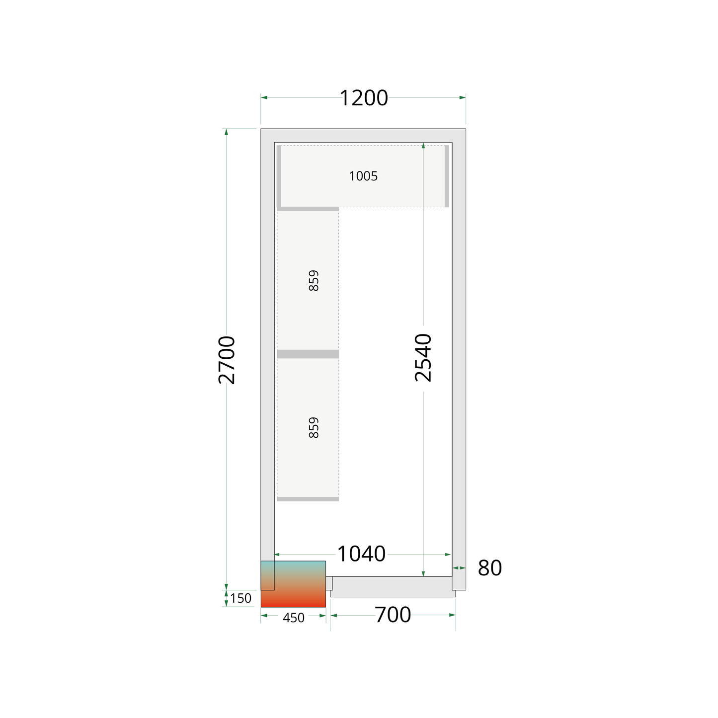 Chambre froide positive panneaux 120x270cm | Tefcold CRPF1227