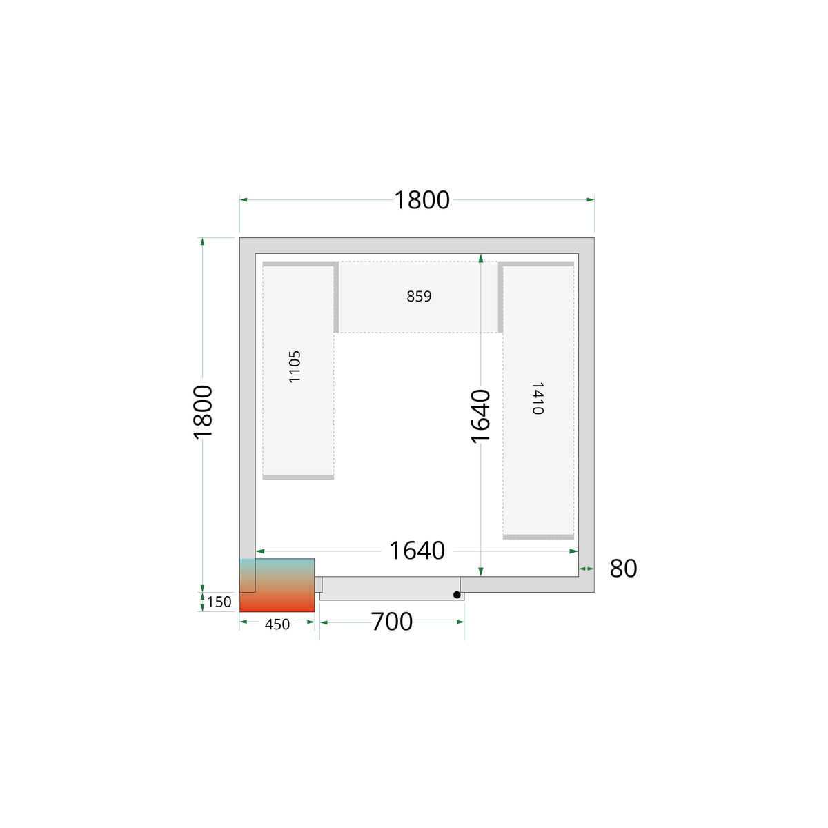 Chambre froide positive panneaux 180x180cm | Tefcold CRPF1818