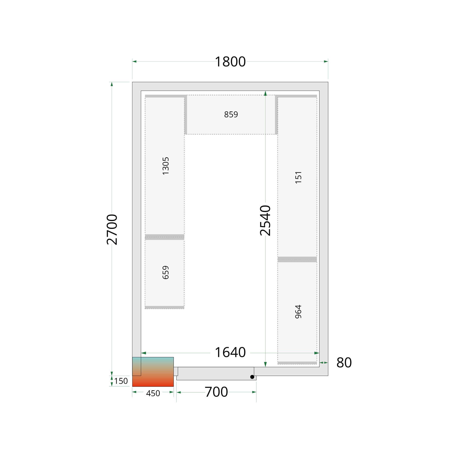 Chambre froide positive panneaux 180x270cm | Tefcold CRPF1827