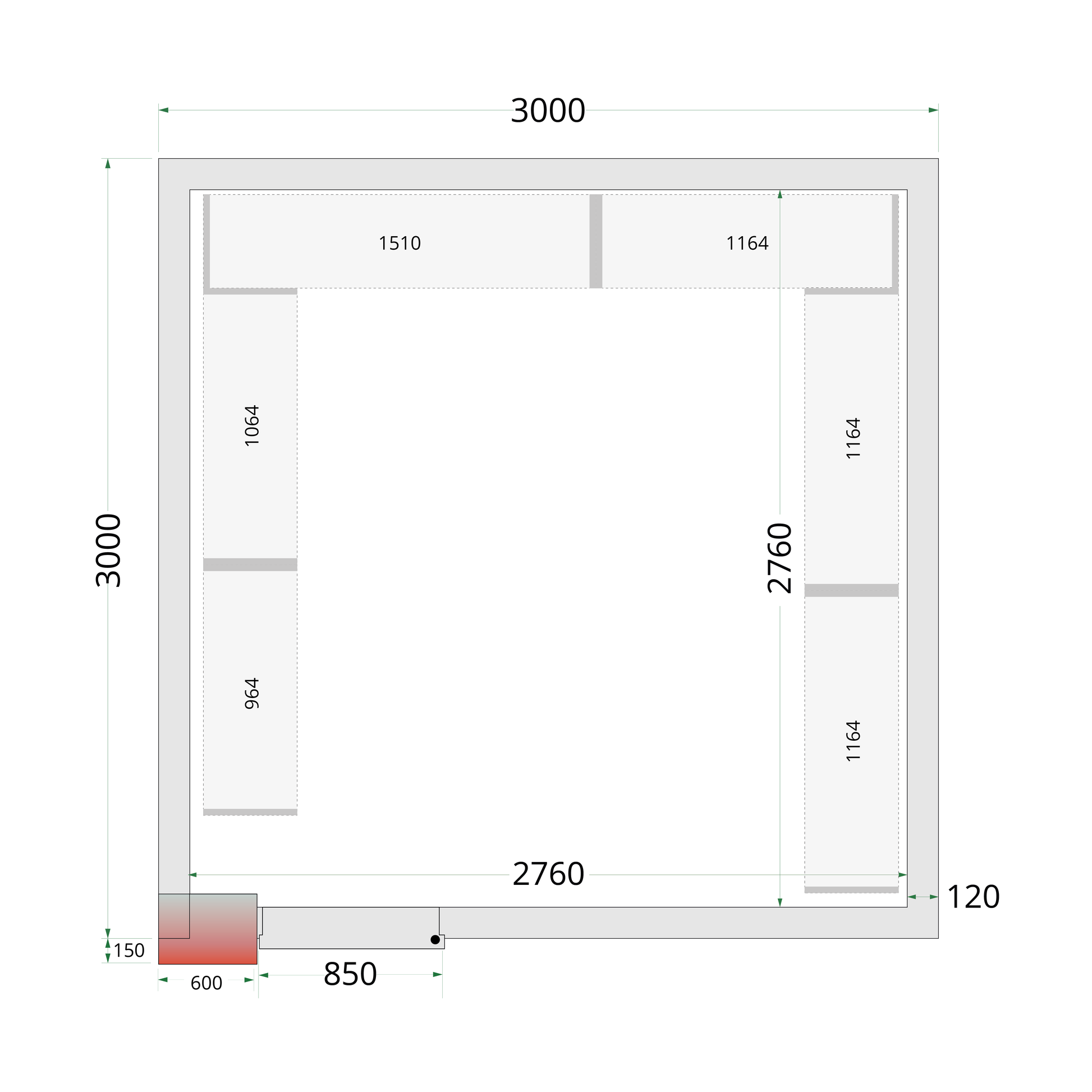 Chambre froide négative 300x300cm double porte | Tefcold CRNF3030WD