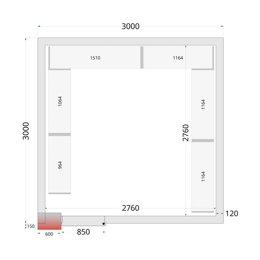 Chambre froide positive 300x300x220cm double porte | Tefcold CR 300x300x220 WD