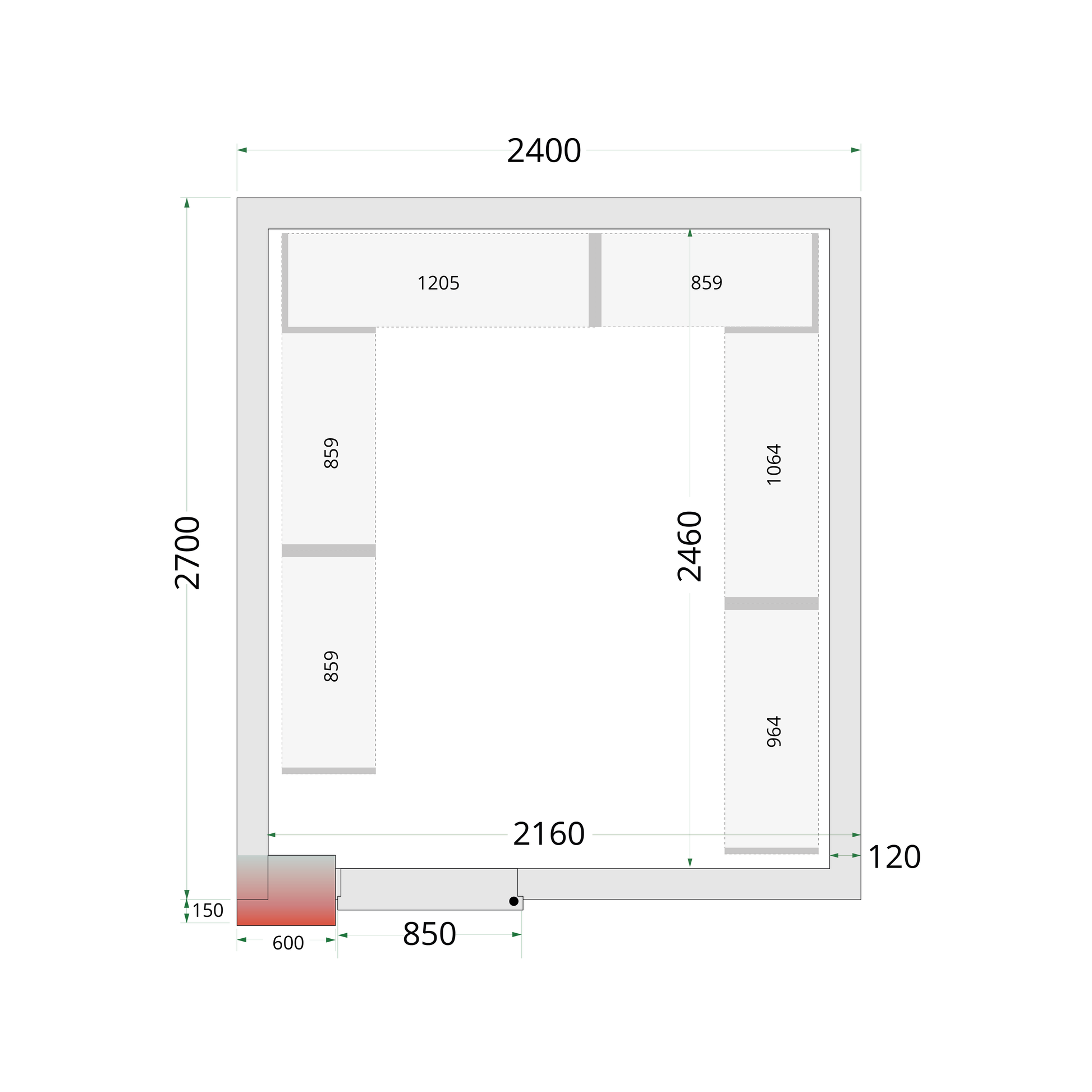 Chambre froide négative 240x270cm double porte | Tefcold CRNF2427WD