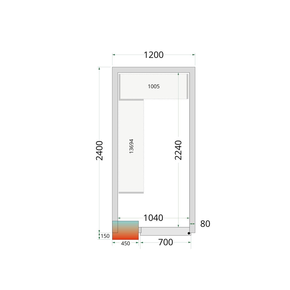 Chambre froide positive 120x240x212cm sans ventilateur | Tefcold CR 120x240x212 NF