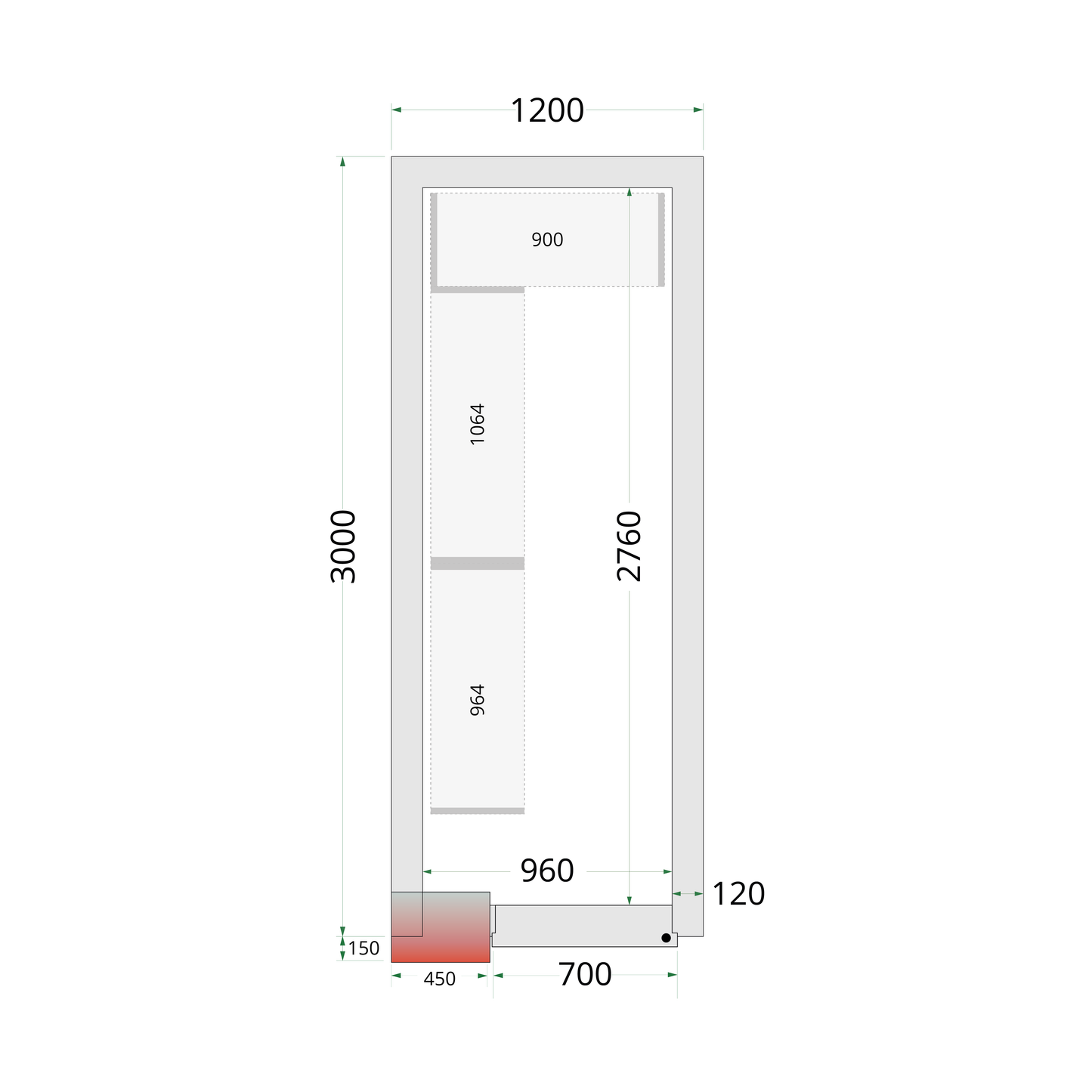 Chambre froide positive 120x300x220cm | Tefcold CR 120x300x220