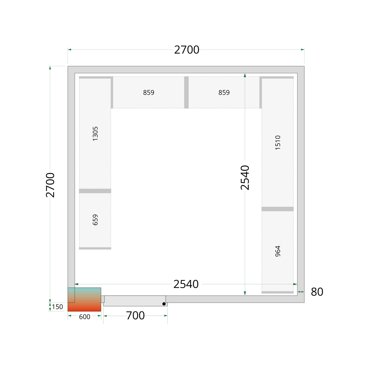 Chambre froide positive panneaux 270x270cm | Tefcold CRPF2727